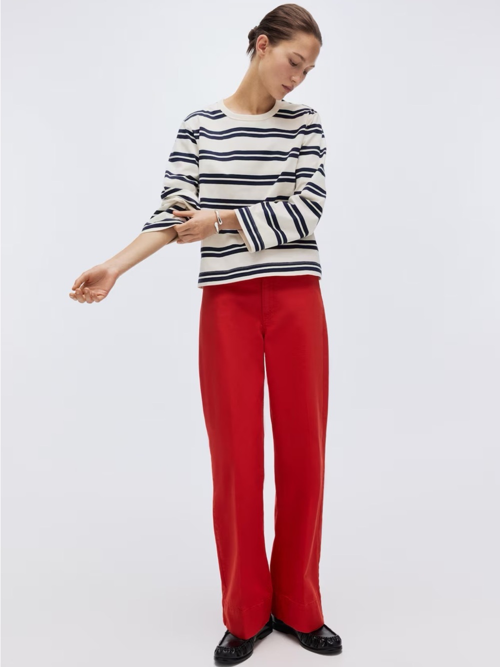 H&M Canvas Trousers Red Wide Leg Pants Jeans Size 2 New July Summer Straight Leg - Picture 2 of 16